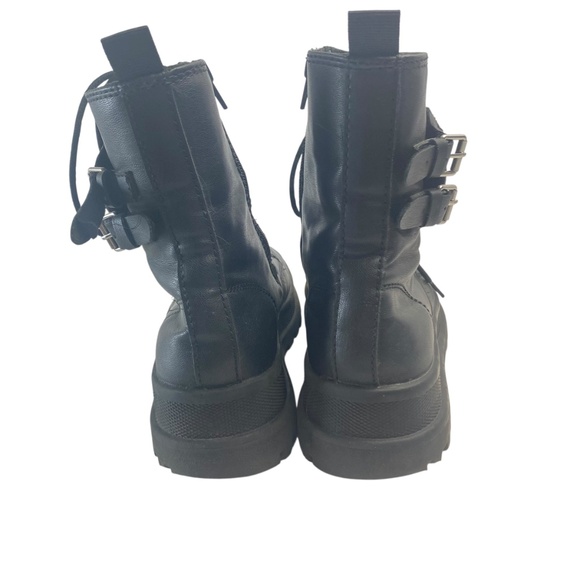 ZARA Women Black Platform Chunky Ankle Biker Boots Faux Leather 38 - Picture 8 of 11